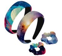 etoenbrc 2 Pack Polyester Wide Headbands and Scrunchie for Women, Super Milky Way Stars Headbands Hair Band Fashion Non-Slip Hair Hoop for Girls Women Hair Accessories