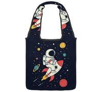 etoenbrc Astronauts on Rocket Canvas Reusable Tote for Women, Canvas Shoulder Bag Gift Bags with Handle