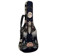 etoenbrc Black Retro Moth Acoustic Guitar Soft Case with Cushion Padding, Oxford Cloth Waterproof Bass Guitar Bag Gig Backpack with Velcro to Secure the Guitar, Suitable for Travel