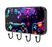 etoenbrc Dazzling Gamepad Pattern Coat Hooks Wall Mounted,4 Iron Coat Hanger Hooks for Hanging Coats, Decorative Coat Racks for Wall Heavy Duty for Clothes Bag Key