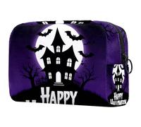 etoenbrc Happy Halloween Castle Makeup Bag Travel Bag Reusable Makeup Pouch Cosmetic Bag Large Toiletry Bag for Teen Girls Women 7.3x3x5.1in, Multicolor 1, One Size
