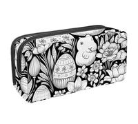 etoenbrc Pencil Case, Black White Easter Eggs Q Pencil Pouch with Zipper, Waterproof Pen Bag Office Supplies Stationery Organizer for Teens Girls Adults Student
