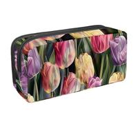 etoenbrc Pencil Case, Colorful Tulip Pencil Pouch with Zipper, Waterproof Pen Bag Office Supplies Stationery Organizer for Teens Girls Adults Student