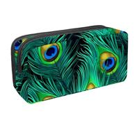 etoenbrc Pencil Case, Five Green Peacock Feathers Pencil Pouch with Zipper, Waterproof Pen Bag Office Supplies Stationery Organizer for Teens Girls Adults Student
