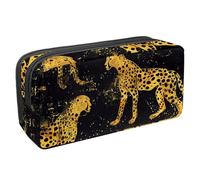 etoenbrc Pencil Case, Gold Cheetah Pattern Pencil Pouch with Zipper, Waterproof Pen Bag Office Supplies Stationery Organizer for Teens Girls Adults Student