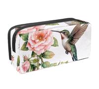 etoenbrc Pencil Case, Hummingbird Pink Rose Pencil Pouch with Zipper, Waterproof Pen Bag Office Supplies Stationery Organizer for Teens Girls Adults Student