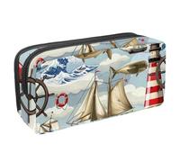 etoenbrc Pencil Case, Lighthouses and Ships Pencil Pouch with Zipper, Waterproof Pen Bag Office Supplies Stationery Organizer for Teens Girls Adults Student