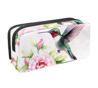 etoenbrc Pencil Case, Pink Rose Hummingbird Pencil Pouch with Zipper, Waterproof Pen Bag Office Supplies Stationery Organizer for Teens Girls Adults Student