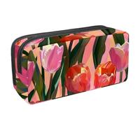 etoenbrc Pencil Case, Pink Tulip Pattern Pencil Pouch with Zipper, Waterproof Pen Bag Office Supplies Stationery Organizer for Teens Girls Adults Student