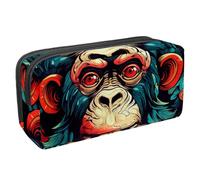 etoenbrc Pencil Case, Printing Monkey Q Pencil Pouch with Zipper, Waterproof Pen Bag Office Supplies Stationery Organizer for Teens Girls Adults Student