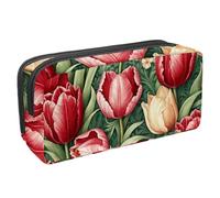 etoenbrc Pencil Case, Red White Tulip Pattern Pencil Pouch with Zipper, Waterproof Pen Bag Office Supplies Stationery Organizer for Teens Girls Adults Student