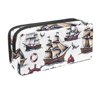 etoenbrc Pencil Case, Ships Helm and Lighthouses Pencil Pouch with Zipper, Waterproof Pen Bag Office Supplies Stationery Organizer for Teens Girls Adults Student