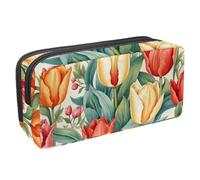 etoenbrc Pencil Case, Spring Tulip Pattern Pencil Pouch with Zipper, Waterproof Pen Bag Office Supplies Stationery Organizer for Teens Girls Adults Student