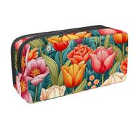 etoenbrc Pencil Case, Spring Tulip Print Pencil Pouch with Zipper, Waterproof Pen Bag Office Supplies Stationery Organizer for Teens Girls Adults Student