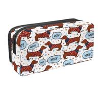 etoenbrc Pencil Case, ''WOOF'' Dachshund Pencil Pouch with Zipper, Waterproof Pen Bag Office Supplies Stationery Organizer for Teens Girls Adults Student
