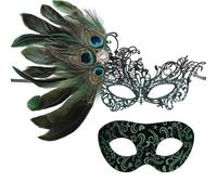 ETOFETE 2 Pcs Couples Masquerade Masks for Women Men - Halloween Lace Feather Half Face Masks and Venetian Party Mask Set Face Cover