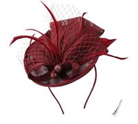 ETOFETE Burgundy Fascinator Hat for Wedding Women, Cocktail Tea Party Derby Hat for Royal Ascot Races, Fascinator Hair Clip with Mesh Veil for Ladies