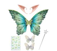 ETOFETE Fairy Wings Adult - Butterfly Costume for Women Elf Accessories | 6 Pcs Set, Elf Ears, 2 Butterfly Hair Clips, Magic Wand, Face Gems Stickers, Halloween Carnival Cosplay