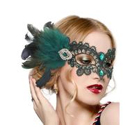 ETOFETE Lace Masquerade Mask Feather Venetian Eyemask for Women Halloween | Removable Peacock Feathers, Halloween Masquerade Ball Party Carnival Costume Fancy Dress Accessory