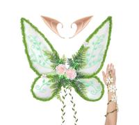 ETOFETE Woodland Fairy Wings Adult - Butterfly Costume with Elf Accessories | 3 Pcs Set, Elf Ears, Floral Ivy Arm Wrap, Women Halloween Carnival Cosplay Fancy Dress, Single-Sided Patterned