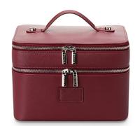 ETOILE - Duo Vanity Case - Large Functional Travel Makeup Bag Organizer with Removable Divider & Mirror, Burgundy, Dual-zip Vanity Case With Two-tier Design and Carry Handle