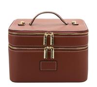 ETOILE - Duo Vanity Case - Large Functional Travel Makeup Bag Organizer with Removable Divider & Mirror, Ginger Brown, Dual-zip Vanity Case With Two-tier Design and Carry Handle