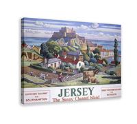 ETOMEY JERSEY The Sunny Channel Island Vintage Railway Poster Canvas Poster Wall Art Decor Print Picture Paintings for Living Room Bedroom Decoration Frame-style 08x12inch(20x30cm)
