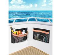 Etomvoop 2pcs RV Storage Net Self-Adhesive Campervan Boot Organiser Pockets with PVC Reflective Black Rear Seat Tidy Elastic Mesh Net for Motorhome Boat Storage Solutions Accessories