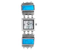 Eton Ladies Analogue Vintage Quartz Watch, Mock Stone Bracelet - 3258L (Turquoise, Black, Jasper) (Turquoise)