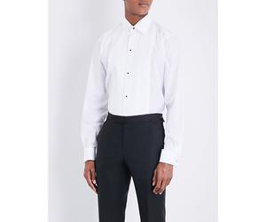 Eton Mens Eton Contemporary Pleated-Panel Double-Cuff Cotton Evening Shirt White 17.5