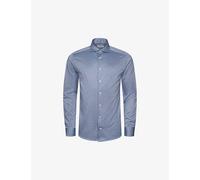 Eton Mens Mid Blue Solid Filo Di Scozia Slim-contemporary-fit Cotton-piqué Shirt 17