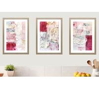 Eton Mess Abstract Set of 3 Unframed Wall Poster Prints, Mixed Layered Collages In Pink Red White Inspired By Eton Mess Dessert, Lounge Bedroom Kitchen Bathroom Home Decor, Modern Abstract (A4)