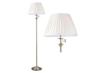 Eton - Swing Arm Floor Light Lamp Stand in Antique Brass with White Pleated Shade - Modern Class Style