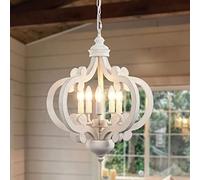 ETONIMERR Wooden French Country Chandelier Light Fixture Ceiling 5-Light, Antique White Farmhouse Chandelier for Dining Room Cottage Rustic Pendant Lighting for Kitchen Island Living Room Bedroom