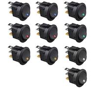 ETOPARS 10Pcs 12V 20A Round Switch 5 Color LED Car Rocker Switch Car Toggle Switch 3Pin Blue Red Green Yellow White Illuminated ON OFF Press Button Switch
