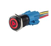 ETOPARS Black Shell 12V Car Vehicle Red LED Light Hazard Emergency Warning Push Button Stainless Steel Metal Toggle Switch 19mm Socket Plug