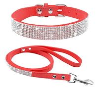 ETOPARS Rhinestone Dog Collar Leads, Dog Collar Harness for Small Medium Dogs with Crystal Diamond Dog (Red, L)