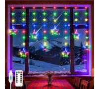 Etopgo Christmas Window Lights, 2M 48 Stars Multicoloured Curtain String Lights with Timer Memory Function,USB Powered Operated Star Fairy Lights for Xmas Party Decoration Indoor Outdoor