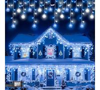 Etopgo Icicle Lights Outdoor, 10M 240LED Christmas Snowflake Icicle Lights,Blue White Christmas Light Mains Powered with Timer Waterproof for Outside House Gutter Roof Window Wall Xmas Decorations