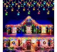 Etopgo Icicle Lights Outdoor, 20M 480LED Multicolor Christmas Icicle Lights Outdoor Waterproof,8 Mode Christmas String Lights Main Powered for House Roof Porch Gutter Xmas Decorations