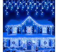 Etopgo Icicle Lights Outdoor, 480LED 20M Cool White & Blue Fairy Lights Outside Waterproof,8 Mode Icicle Christmas Lights Main Powered for House Roof Porch Gutter Xmas Decorations