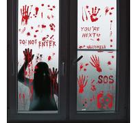 Etopgo Large Halloween Window Stickers, Bloody Decorations Double Sided window Clings with Handprints Footprints for Halloween Party Decorations