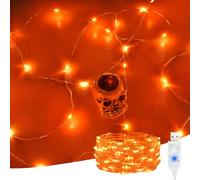 Etopgo USB Orange Fairy Lights,5M/16Ft 50 LED Halloween orange lights 8 Lighting Modes Twinkle String Lights for Indoor Outdoor Halloween Autumn Decorations
