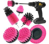 ETOUPA 8 Pcs Drill Brush Attachment Set, Power Cleaning Scrub Brush Kit with Extend Long Attachment, All Purpose Drill Scrub Brushes for Car, Grout, Floor, Tub, Bathroom and Kitchen (Pink)