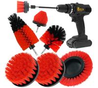 ETOUPA 8 Pcs Drill Brush Attachment Set, Power Cleaning Scrub Brush Kit with Extend Long Attachment, All Purpose Drill Scrub Brushes for Car, Grout, Floor, Tub, Bathroom and Kitchen (red)