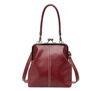 ETOYA Top Handle Handbags with Kiss Lock Closure PU Leather Crossbody Bags Solid Color Shoulder Bag for Daily Use Work Travel, Red