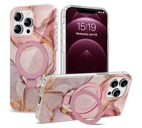 ETPESOK Compatible with iPhone 12/12 Pro Case Marble Pattern with Magnetic Ring Stand [Compatible with Mag-Safe] TPU Protective Phone Case for iPhone 12/12 Pro 6.1", Marble Pink