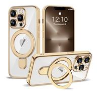 ETPESOK Compatible with iPhone 13 Pro Case with Invisible Magnetic Ring Stand [Compatible with Mag-Safe] [Full Camera Lens Protector] Plating Shockproof Clear Phone Case for iPhone 13 Pro 6.1", Gold