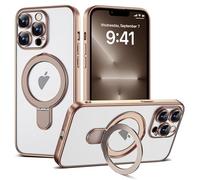 ETPESOK Compatible with iPhone 13 Pro Case with Magnetic Ring Stand [Compatible with Mag-Safe] Full Camera Lens Protector Plating Clear Phone Case for iPhone 13 Pro 6.1", Desert Gold