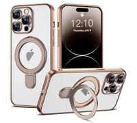 ETPESOK Compatible with iPhone 14 Pro Max Case with Magnetic Ring Stand [Compatible with Mag-Safe] [Full Camera Lens Protector] Soft Plating Clear Phone Case for iPhone 14 Pro Max 6.7", Desert Gold